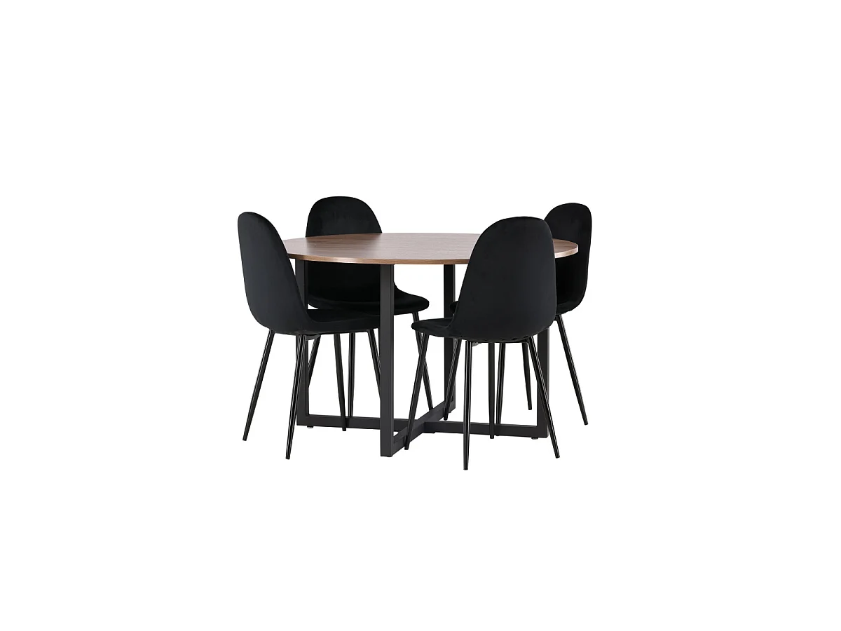 Ensemble Table à Manger & 4 Chaises "Durango & Polar" 120cm Noyer & Noir