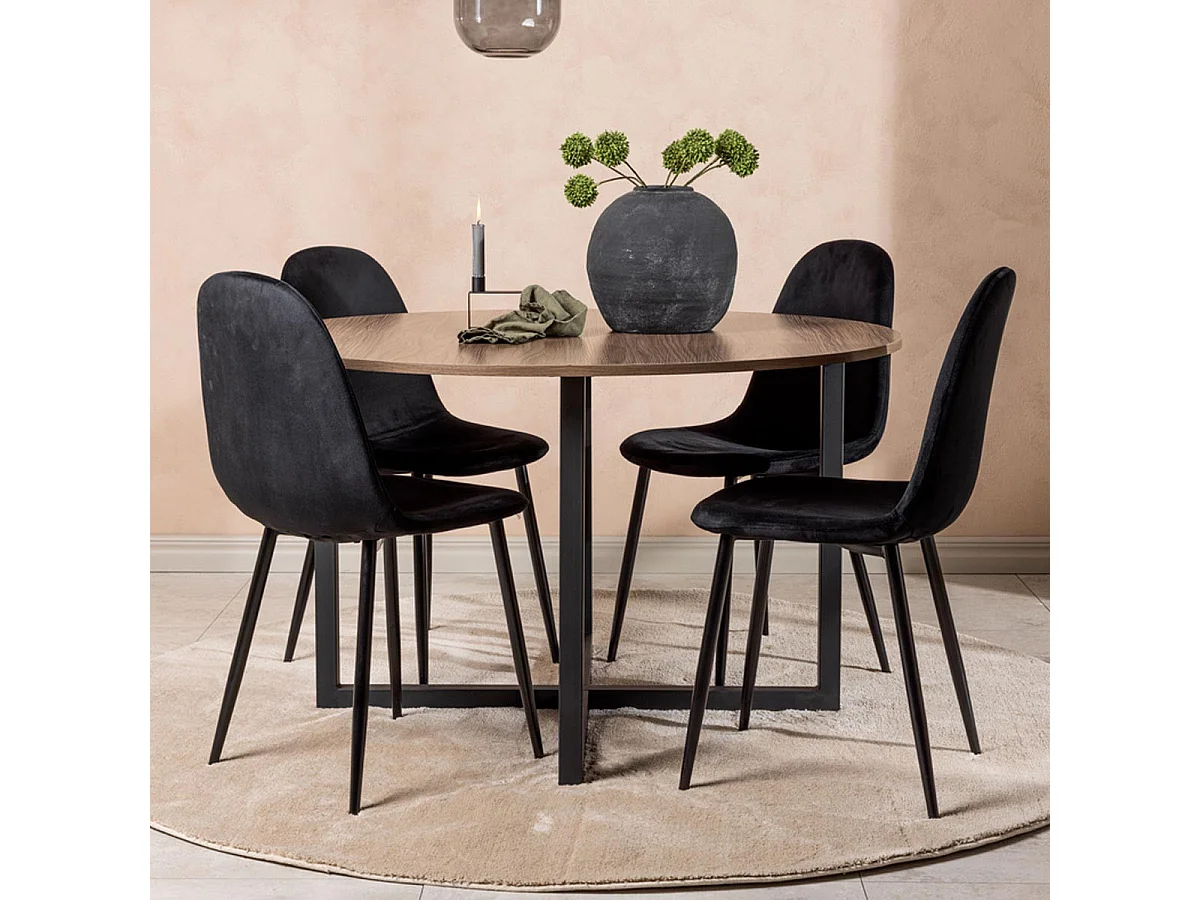 Ensemble Table à Manger & 4 Chaises "Durango & Polar" 120cm Noyer & Noir
