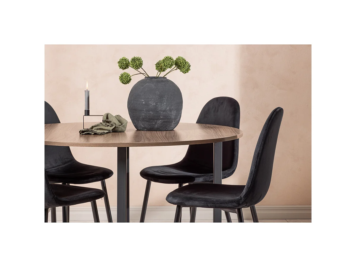Ensemble Table à Manger & 4 Chaises "Durango & Polar" 120cm Noyer & Noir