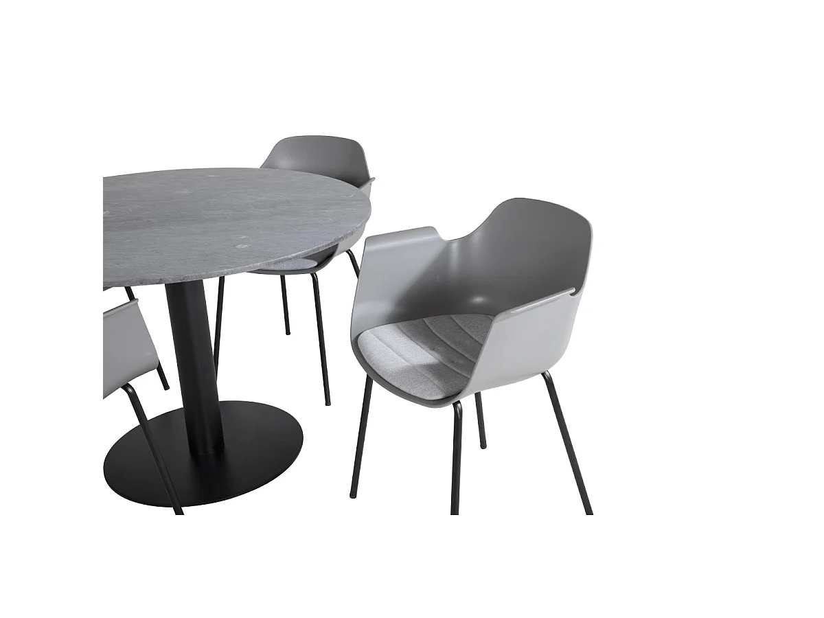Ensemble Table à Manger & 4 Chaises "Estelle I & Comfort" 106cm Gris Foncé & Gris