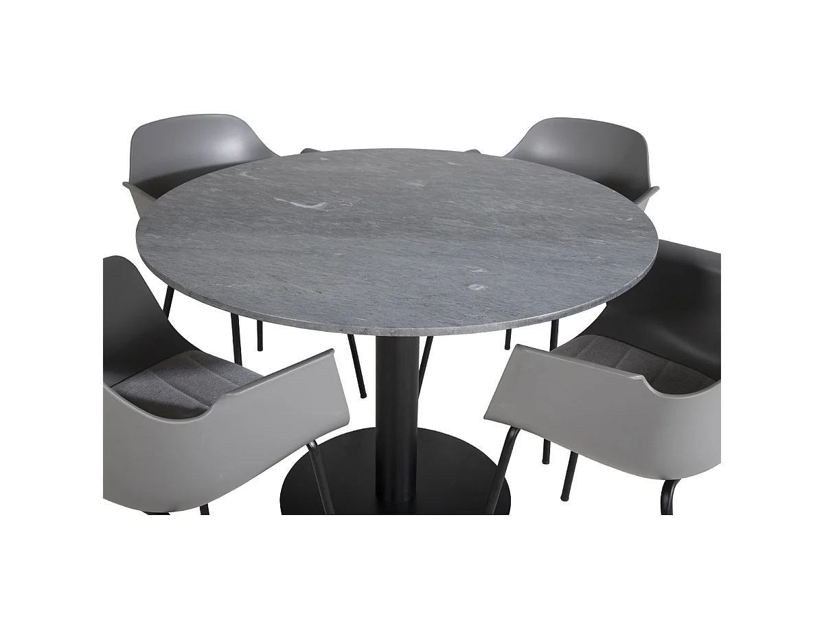 Ensemble Table à Manger & 4 Chaises "Estelle I & Comfort" 106cm Gris Foncé & Gris