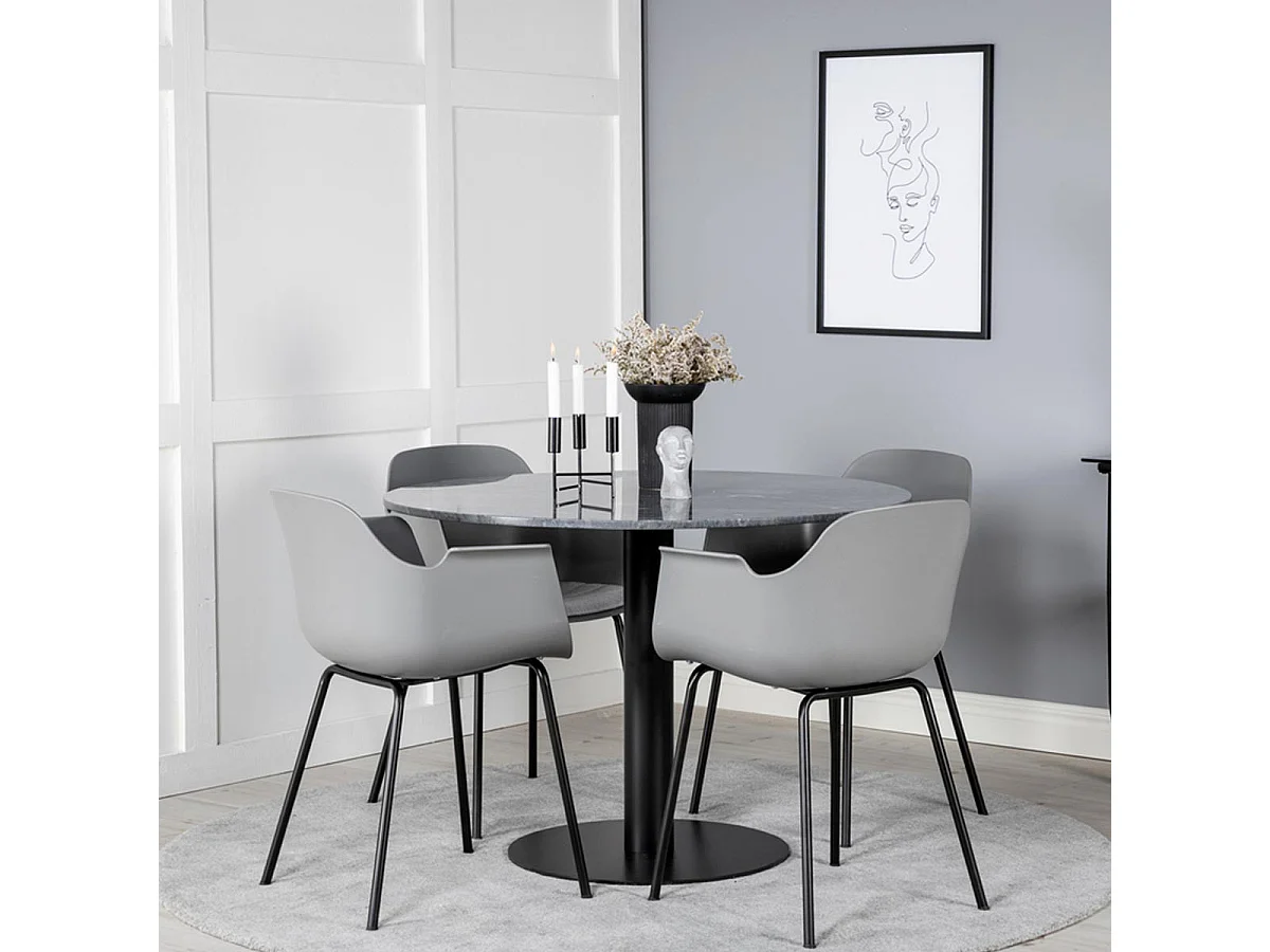 Ensemble Table à Manger & 4 Chaises "Estelle I & Comfort" 106cm Gris Foncé & Gris
