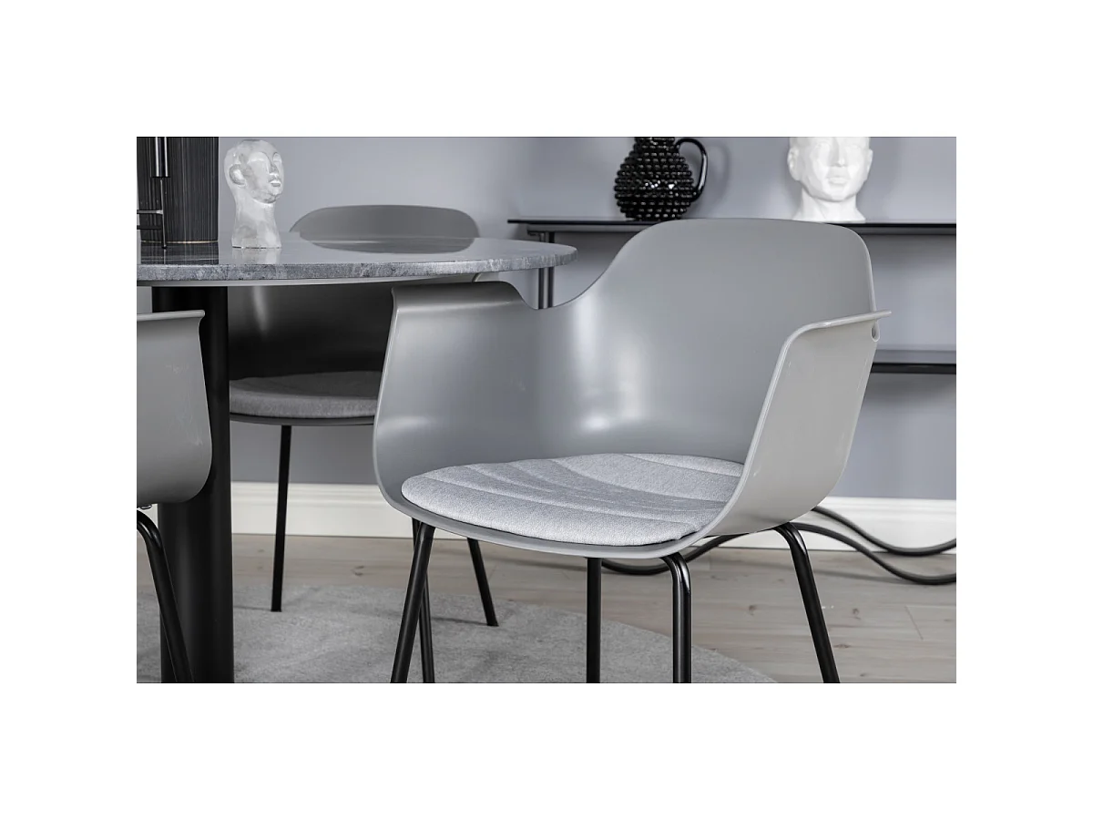 Ensemble Table à Manger & 4 Chaises "Estelle I & Comfort" 106cm Gris Foncé & Gris
