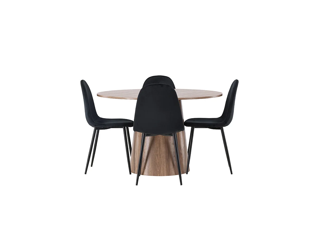 Ensemble Table à Manger & 4 Chaises "Lanzo & Polar" 120cm Marron & Noir