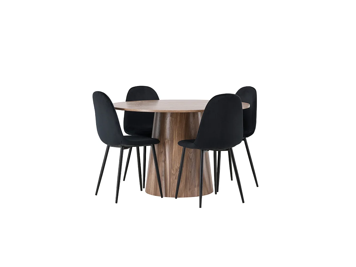Ensemble Table à Manger & 4 Chaises "Lanzo & Polar" 120cm Marron & Noir
