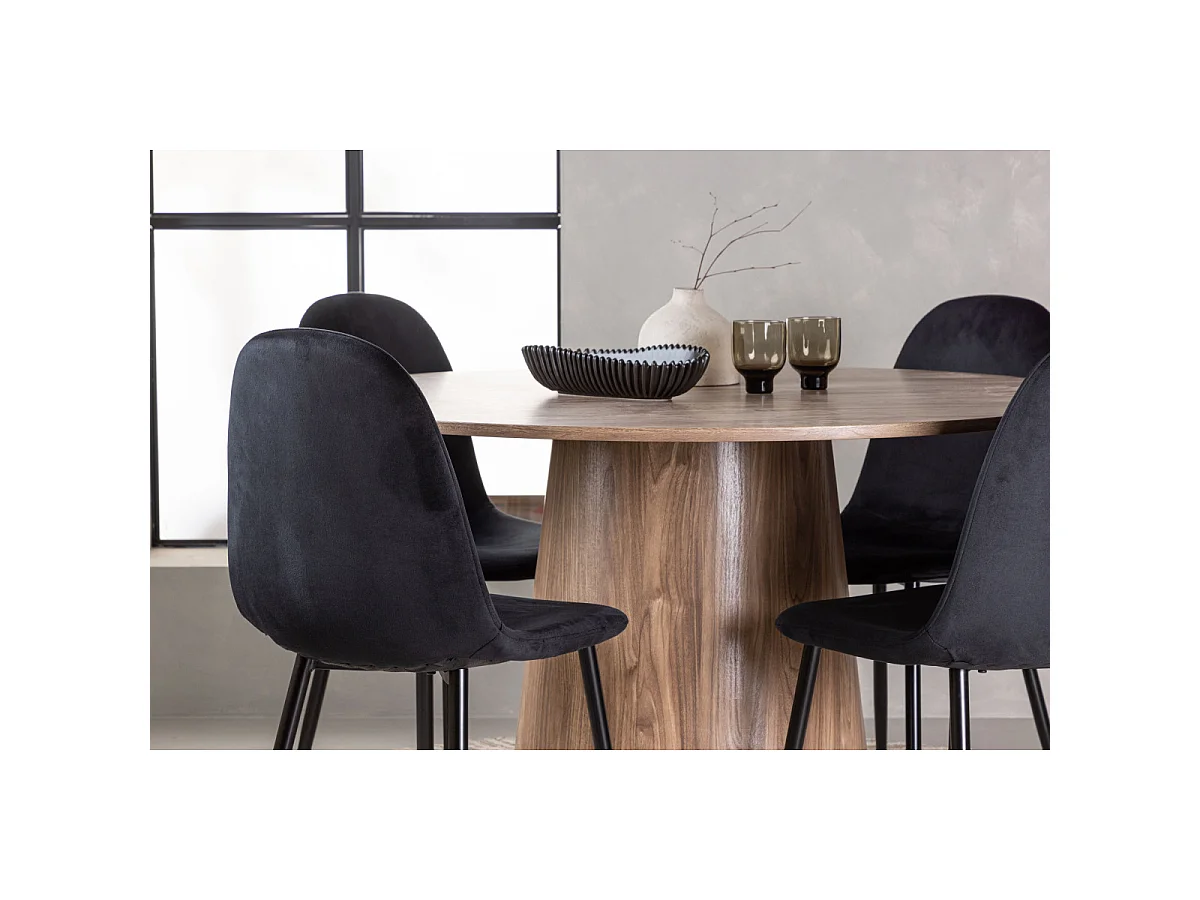 Ensemble Table à Manger & 4 Chaises "Lanzo & Polar" 120cm Marron & Noir
