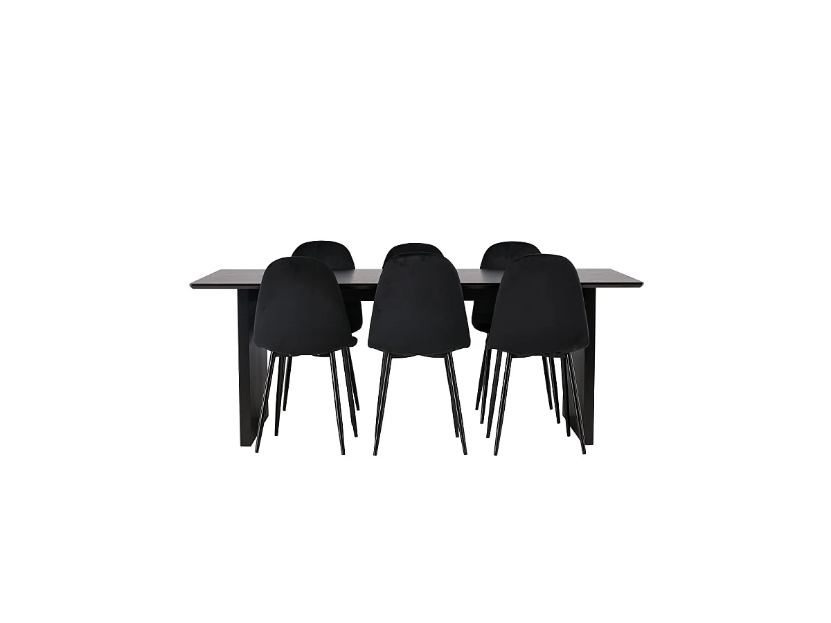 Ensemble Table à Manger & 6 Chaises Velours "Vail & Polar" 200cm Noir