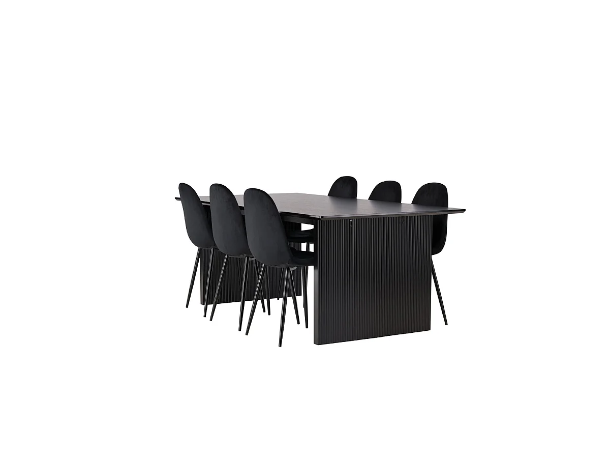 Ensemble Table à Manger & 6 Chaises Velours "Vail & Polar" 200cm Noir