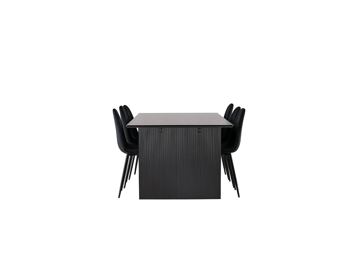 Ensemble Table à Manger & 6 Chaises Velours "Vail & Polar" 200cm Noir