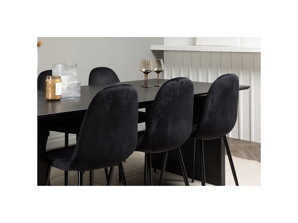 Ensemble Table à Manger & 6 Chaises Velours "Vail & Polar" 200cm Noir