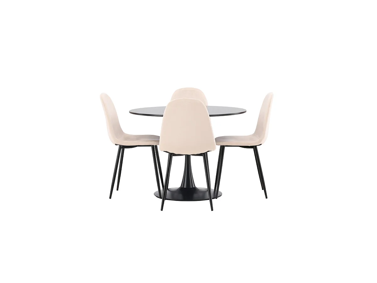 Ensemble Table à Manger & 4 Chaises "Glade & Polar" 100cm Noir & Beige