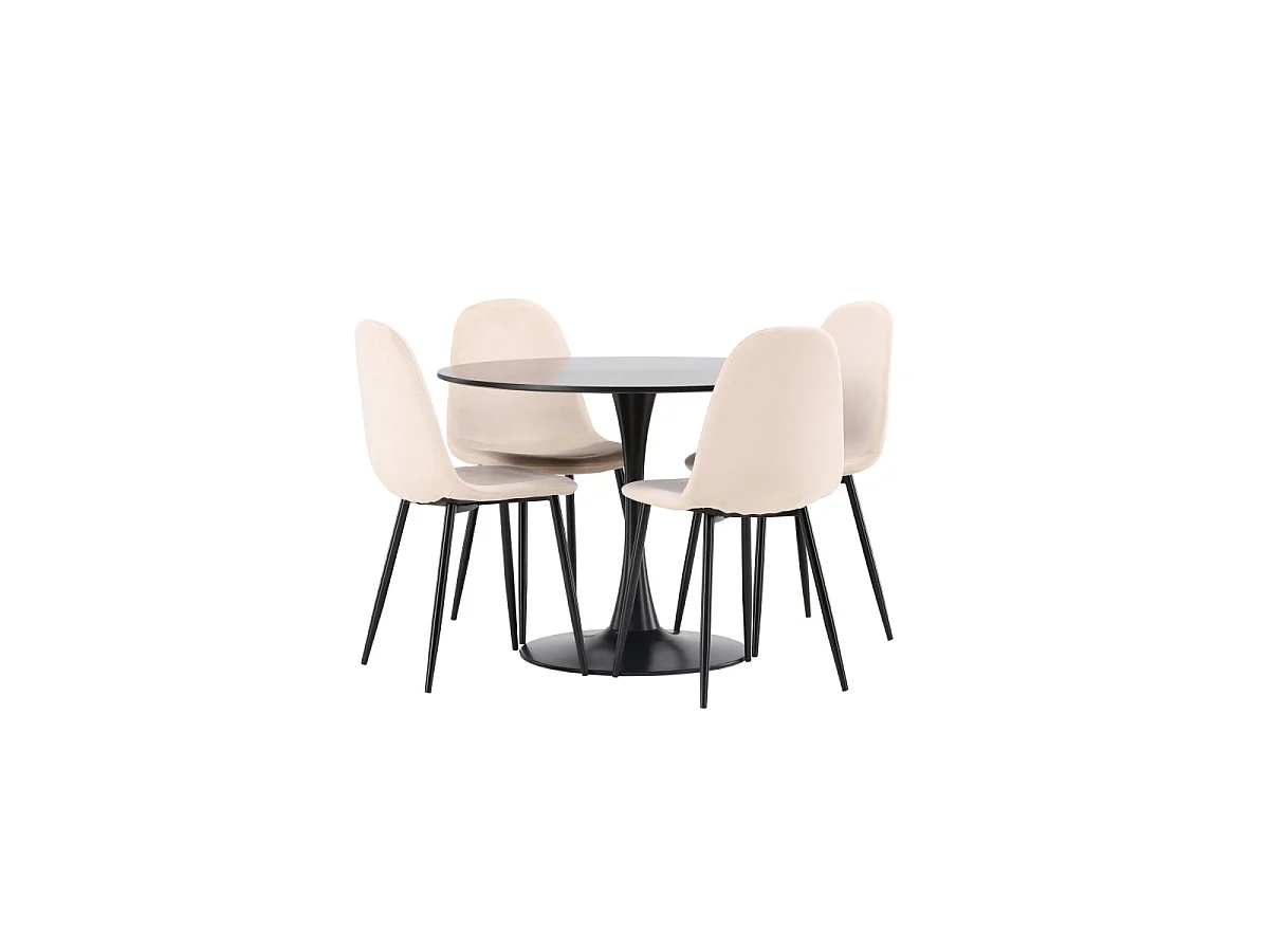 Ensemble Table à Manger & 4 Chaises "Glade & Polar" 100cm Noir & Beige