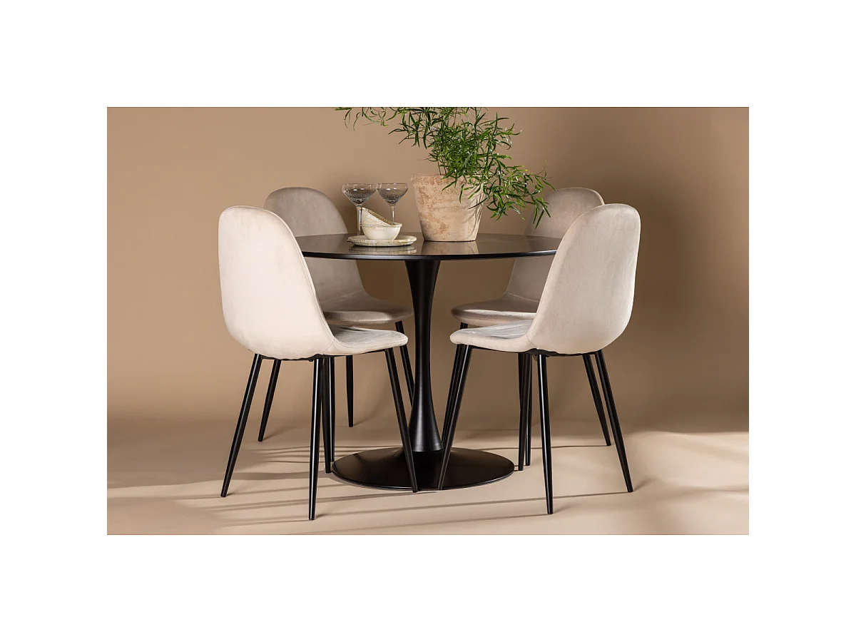 Ensemble Table à Manger & 4 Chaises "Glade & Polar" 100cm Noir & Beige
