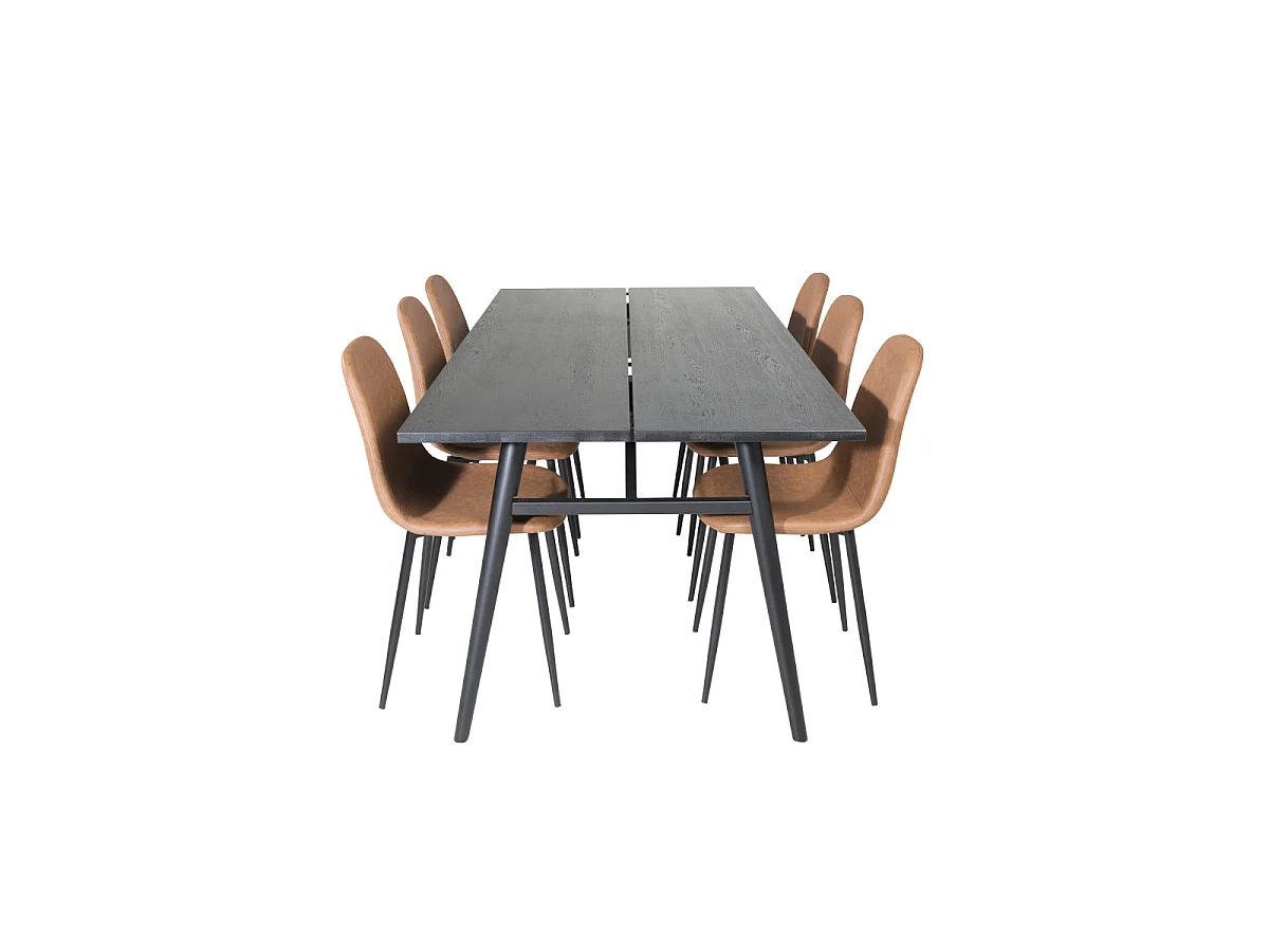 Ensemble Table à Manger Extensible & 6 Chaises Design "Sleek & Polar" 195-280cm Noir & Marron