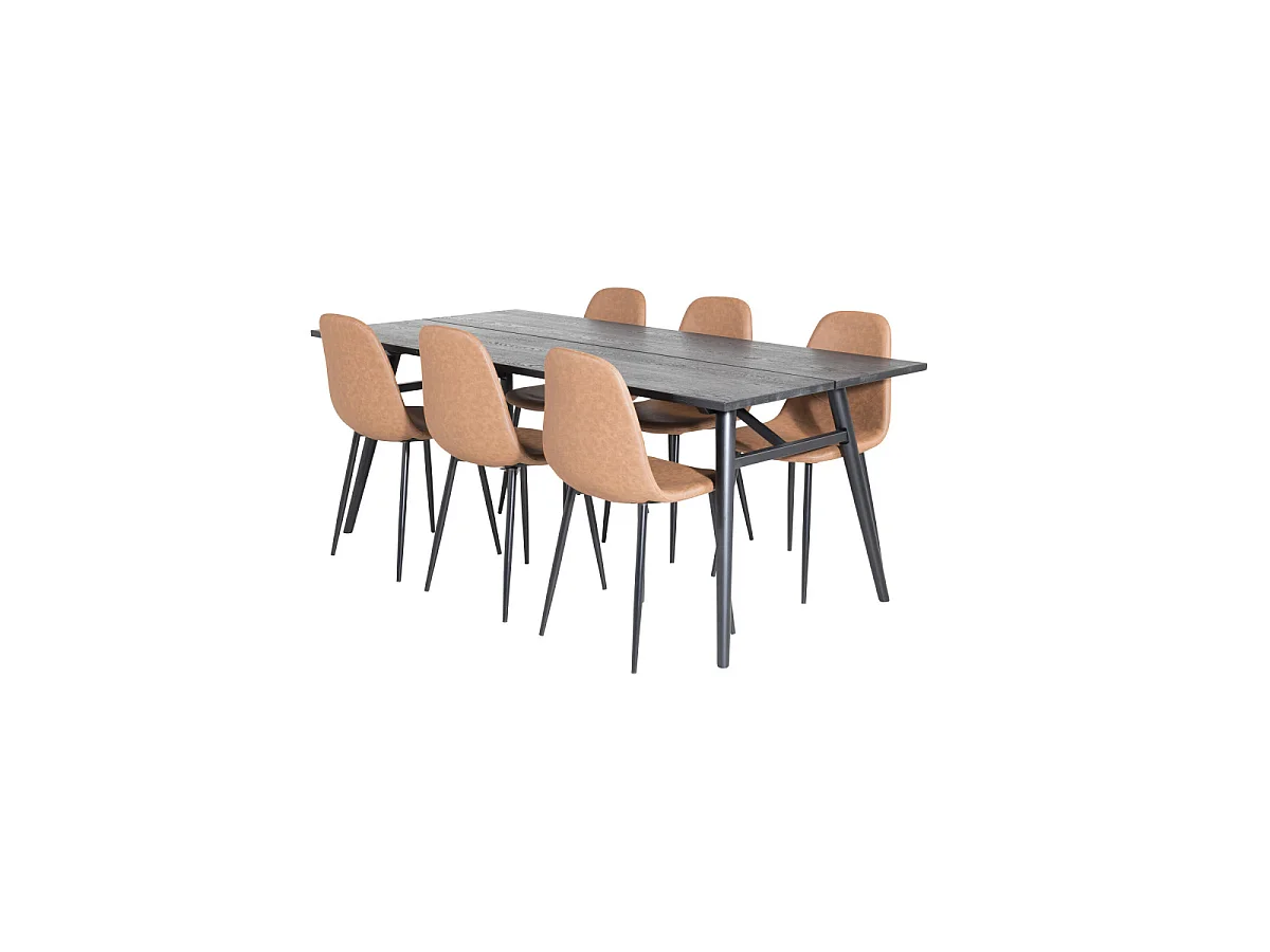 Ensemble Table à Manger Extensible & 6 Chaises Design "Sleek & Polar" 195-280cm Noir & Marron