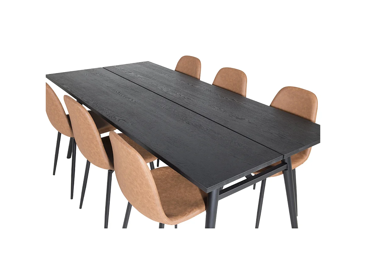 Ensemble Table à Manger Extensible & 6 Chaises Design "Sleek & Polar" 195-280cm Noir & Marron