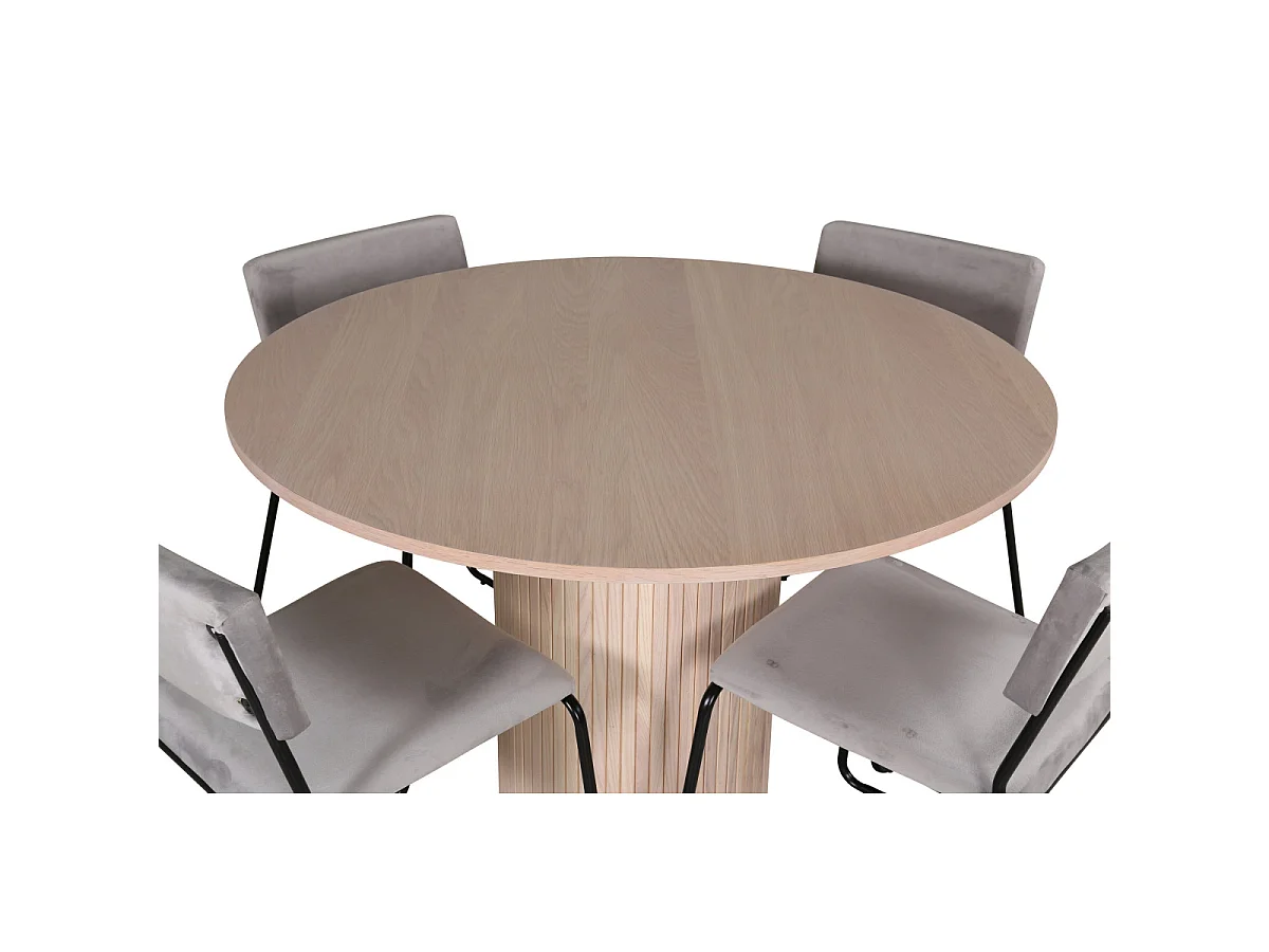 Ensemble Table à Manger & 4 Chaises "Bianca & Kenth" 110cm Naturel & Gris