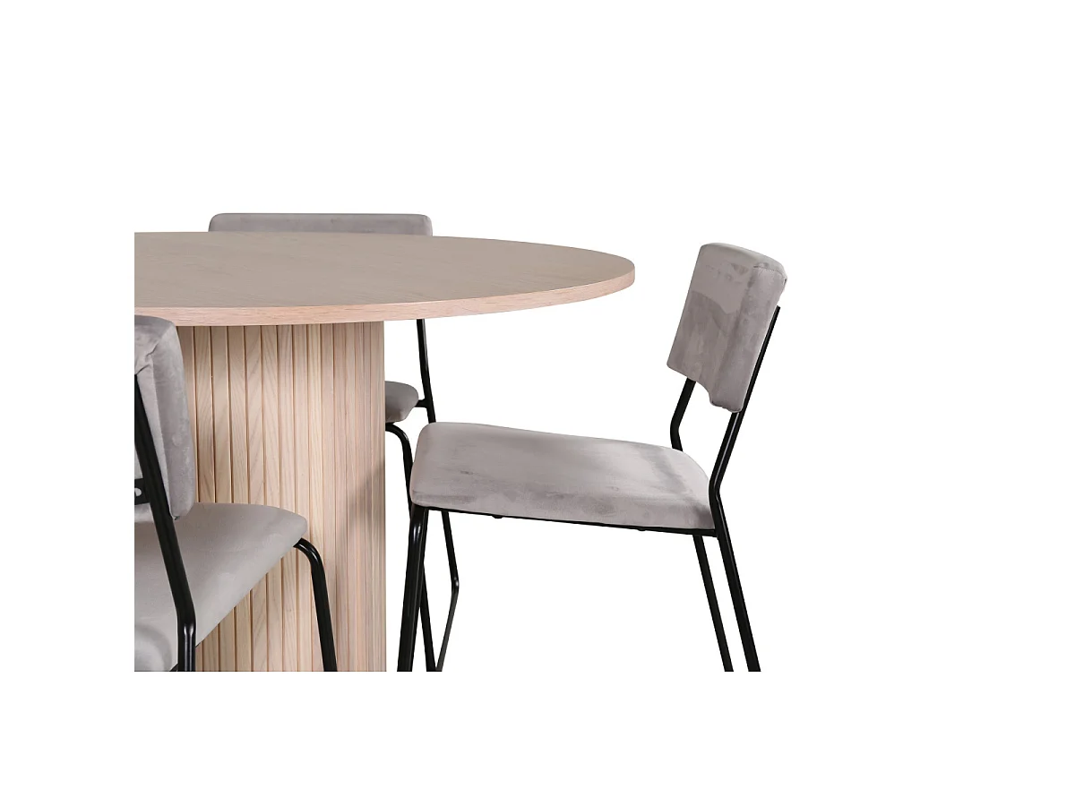 Ensemble Table à Manger & 4 Chaises "Bianca & Kenth" 110cm Naturel & Gris