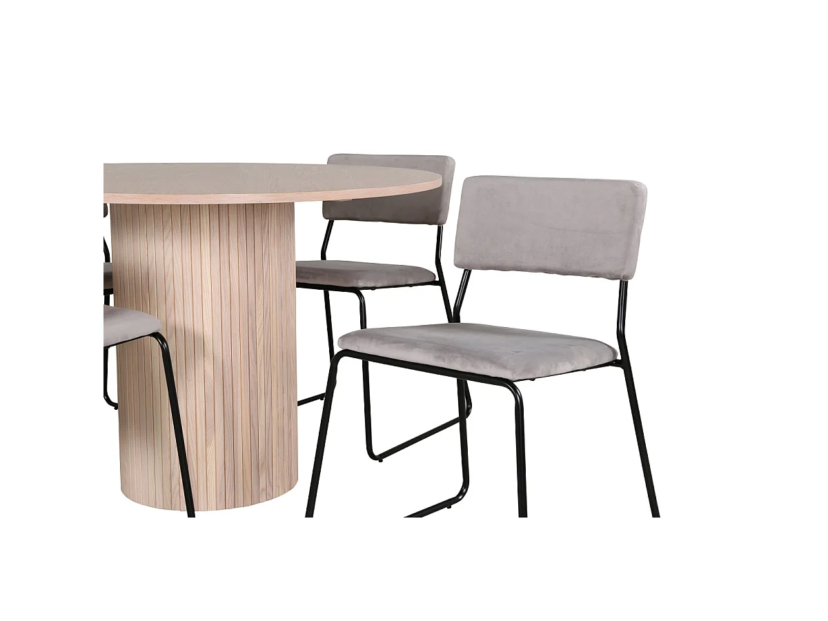Ensemble Table à Manger & 4 Chaises "Bianca & Kenth" 110cm Naturel & Gris