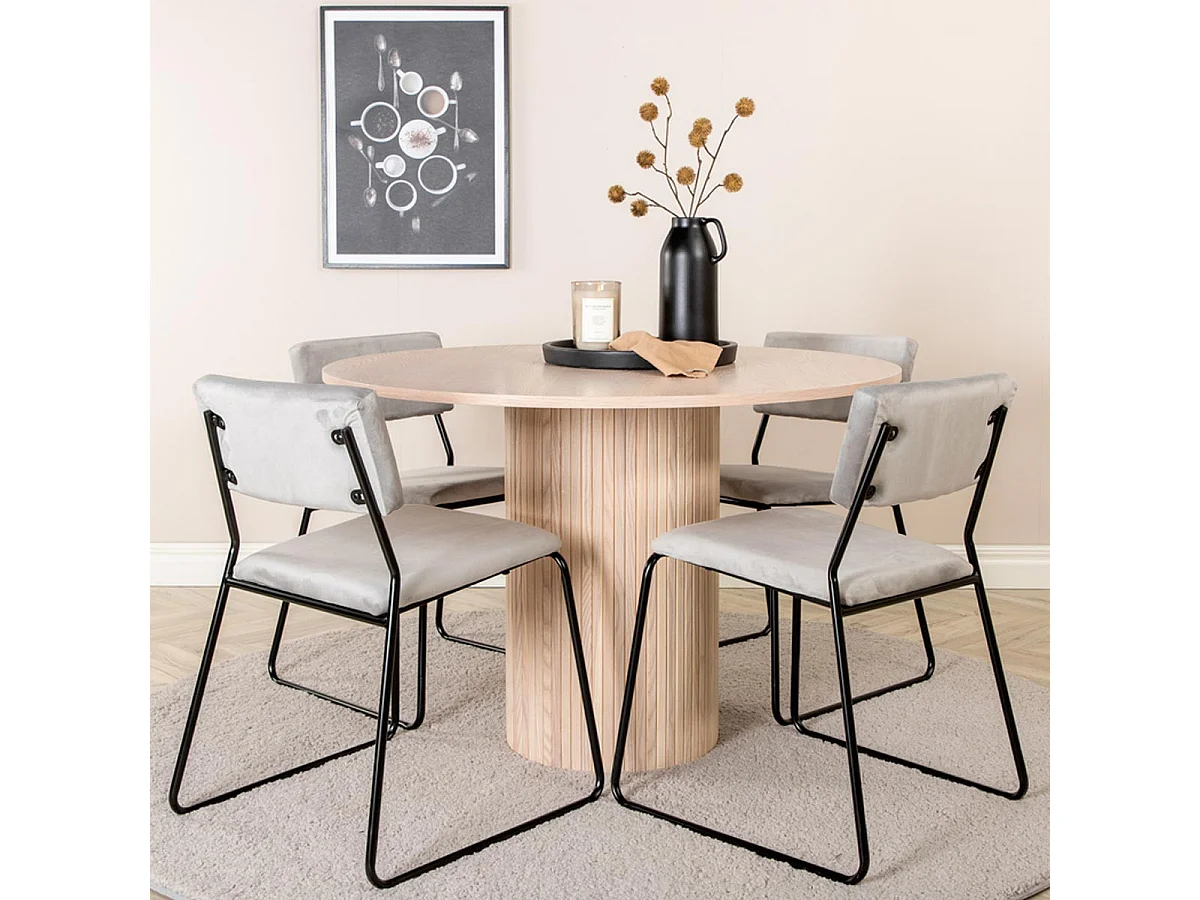 Ensemble Table à Manger & 4 Chaises "Bianca & Kenth" 110cm Naturel & Gris