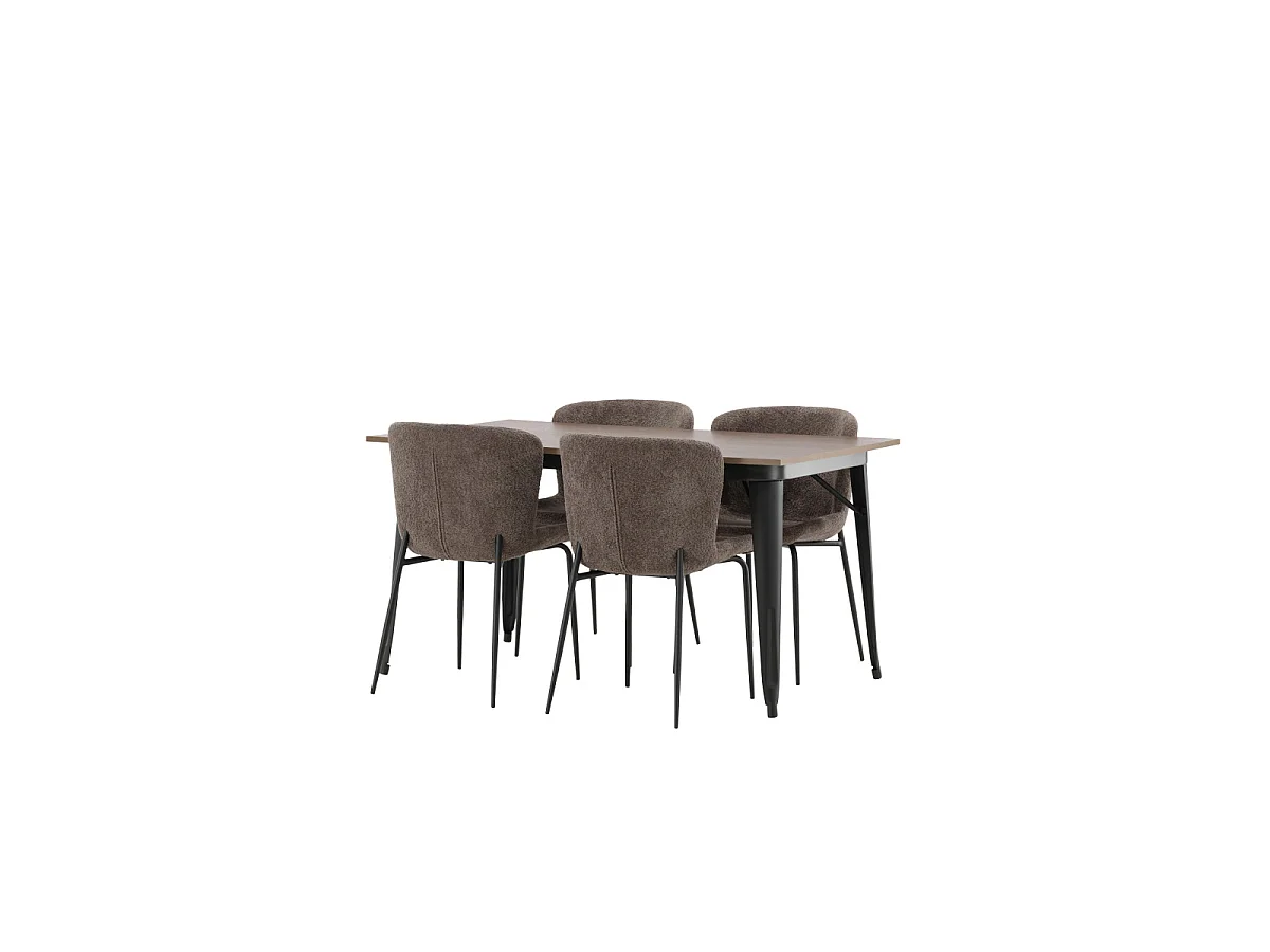 Ensemble Table à Manger & 4 Chaises "Tempe & Modesto" 140cm Marron