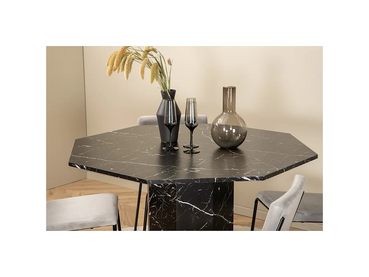 Ensemble Table à Manger & 4 Chaises "Marbs & Kenth" 110cm Noir & Gris