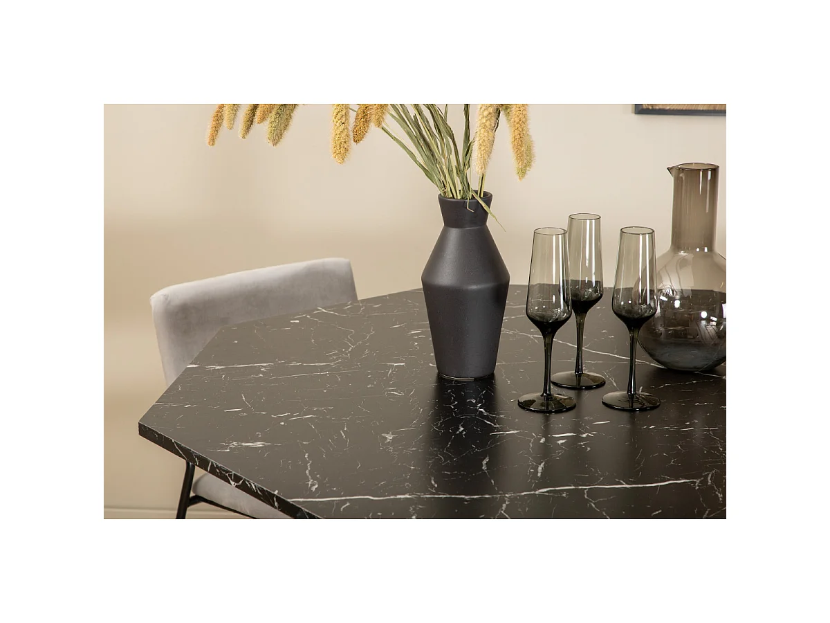 Ensemble Table à Manger & 4 Chaises "Marbs & Kenth" 110cm Noir & Gris