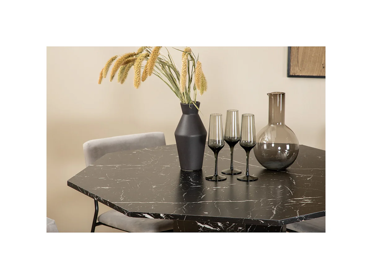 Ensemble Table à Manger & 4 Chaises "Marbs & Kenth" 110cm Noir & Gris