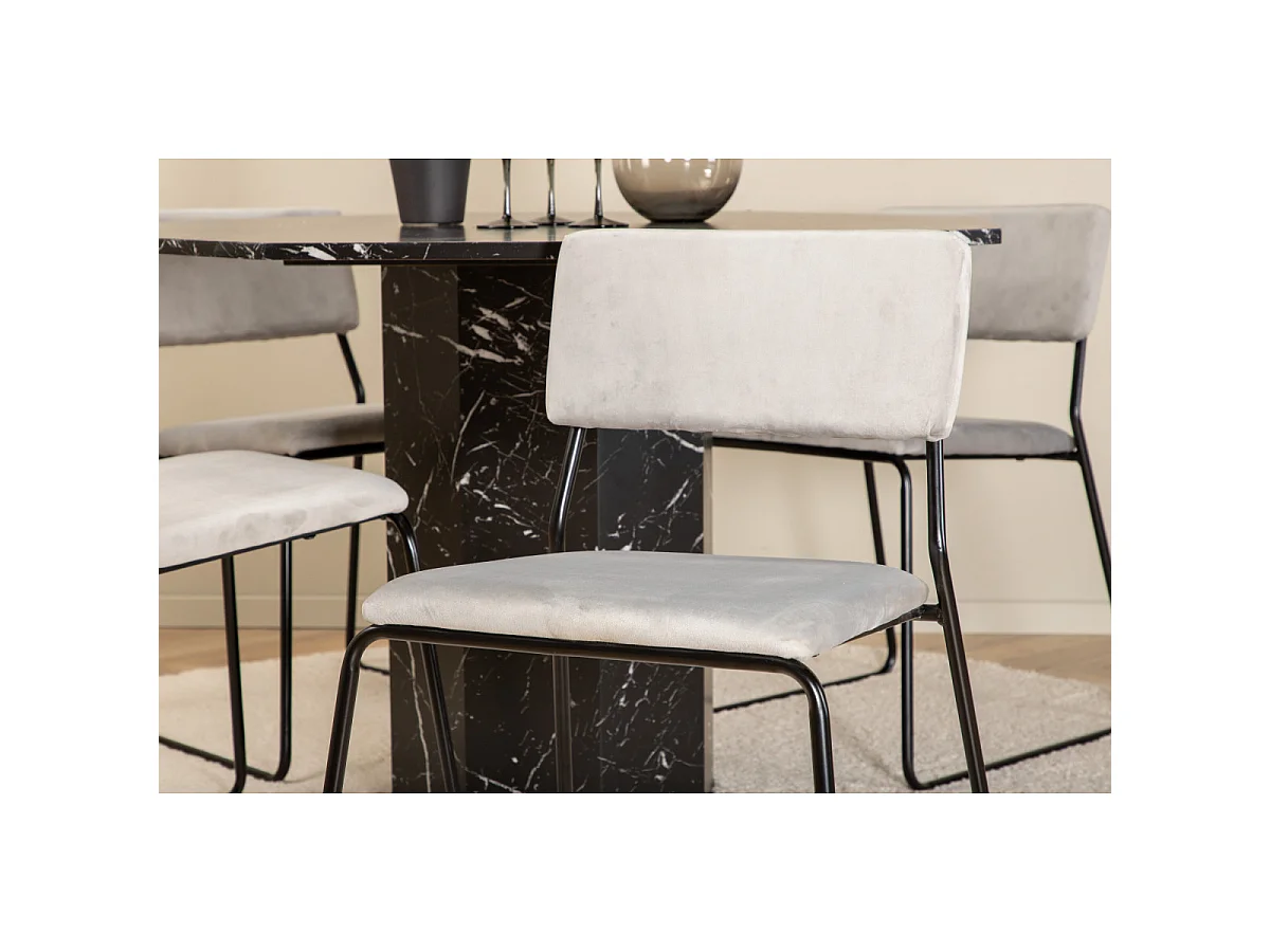Ensemble Table à Manger & 4 Chaises "Marbs & Kenth" 110cm Noir & Gris