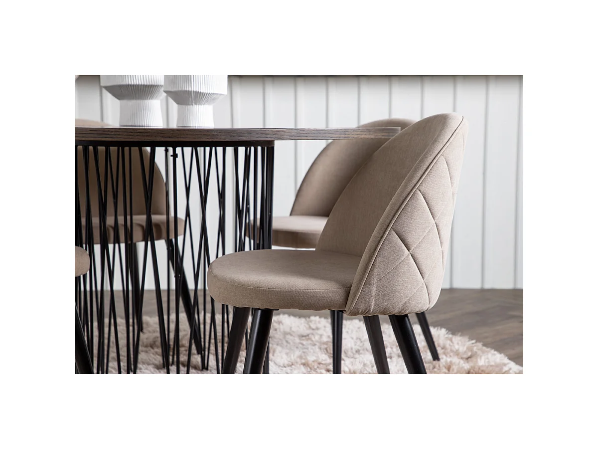 Ensemble Table à Manger & 4 Chaises "Stone & Velvet" 120cm Beige & Moka