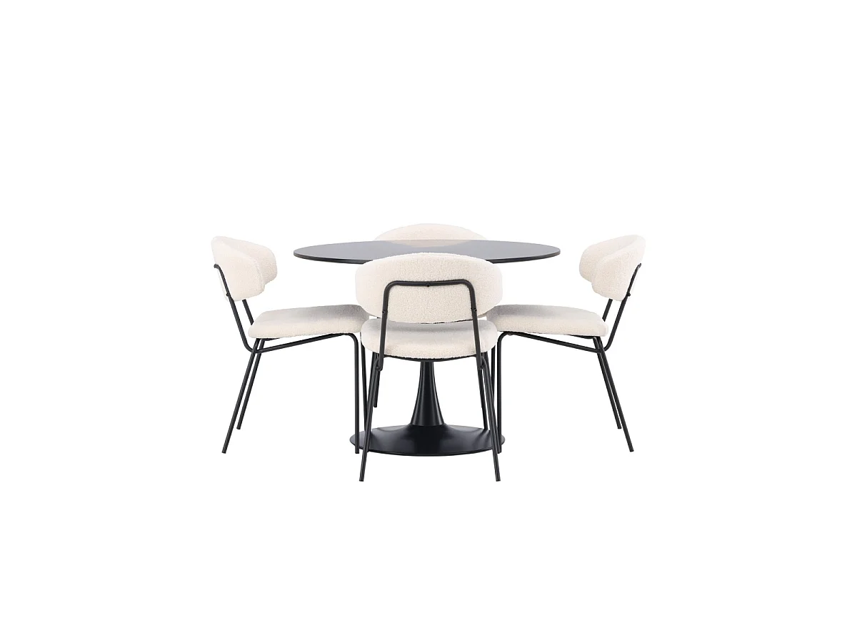 Ensemble Table à Manger & 4 Chaises "Glade & Chico" 100cm Noir & Blanc