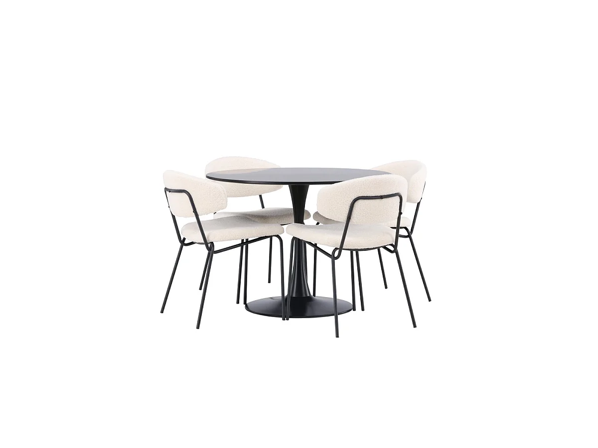 Ensemble Table à Manger & 4 Chaises "Glade & Chico" 100cm Noir & Blanc