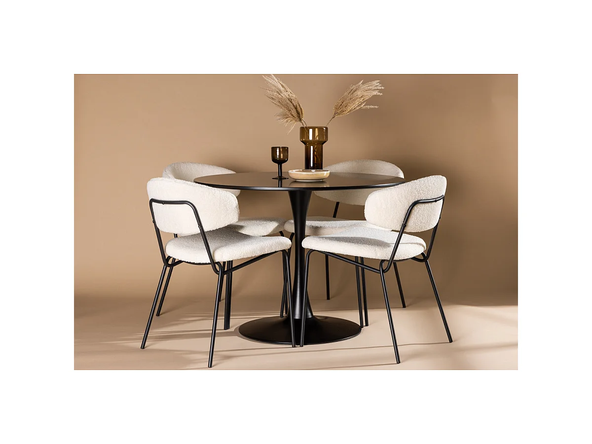 Ensemble Table à Manger & 4 Chaises "Glade & Chico" 100cm Noir & Blanc