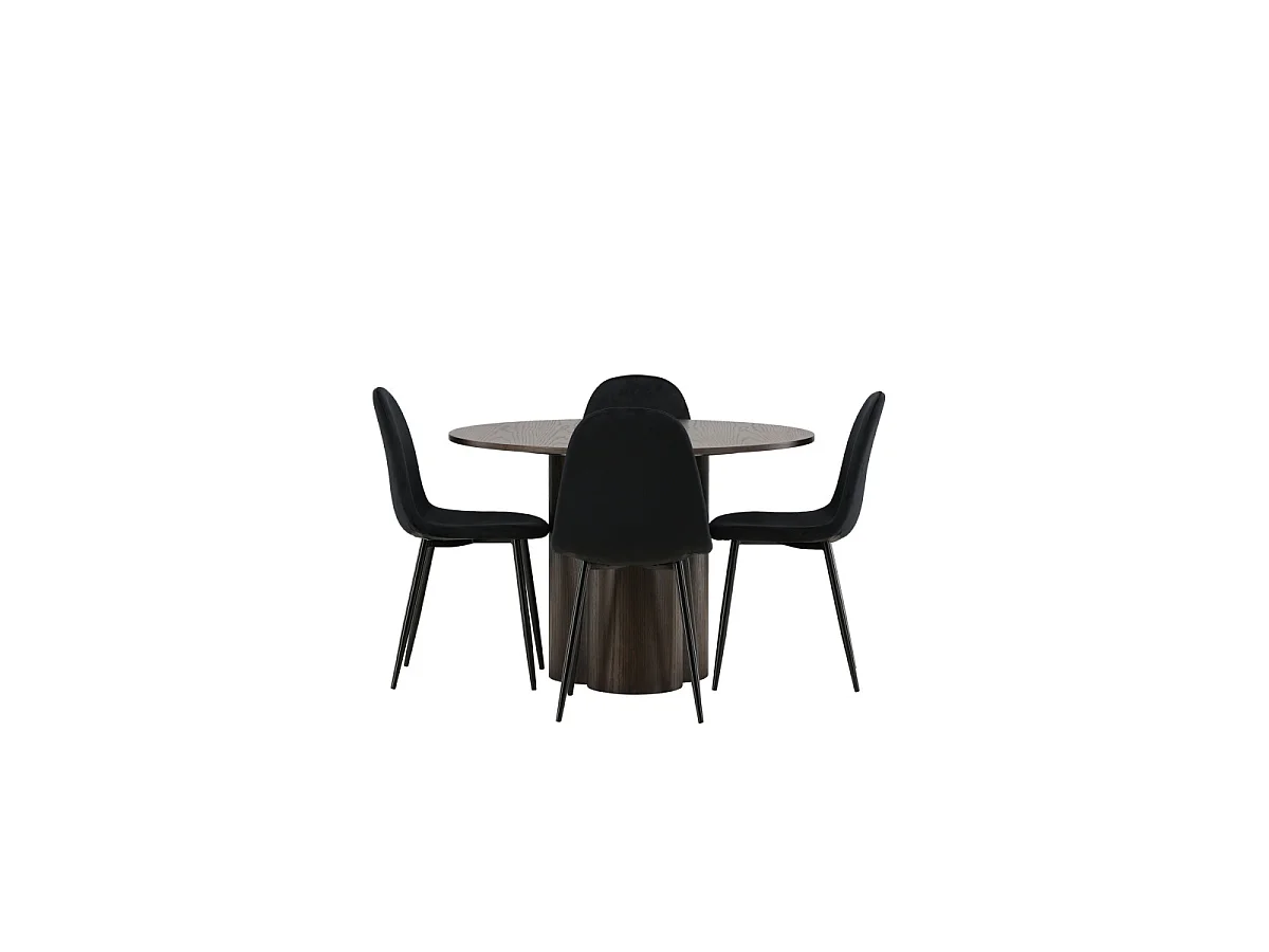 Ensemble Table à Manger & 4 Chaises en Velours "Olivia & Polar" 110cm Moka & Noir