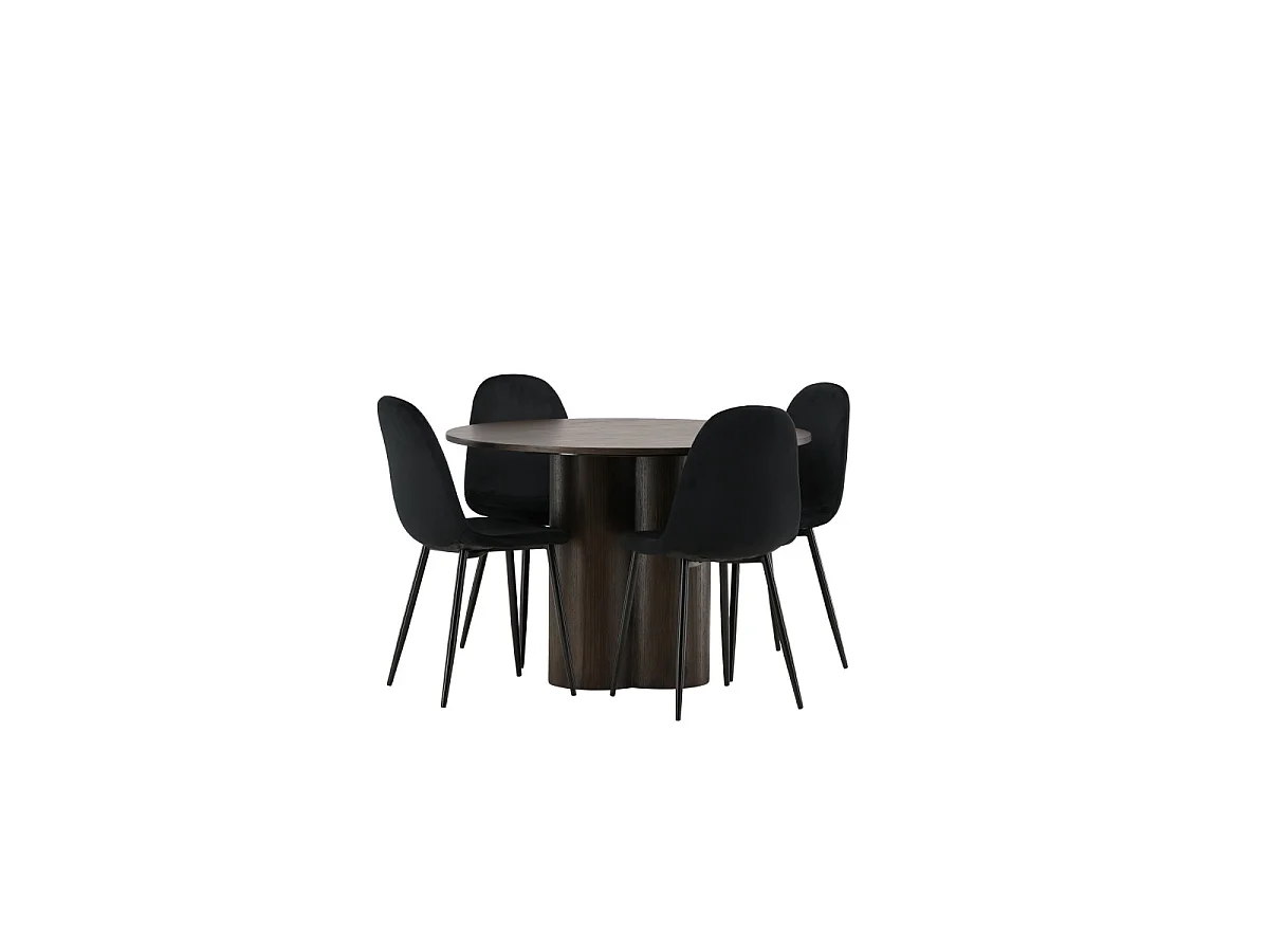 Ensemble Table à Manger & 4 Chaises en Velours "Olivia & Polar" 110cm Moka & Noir