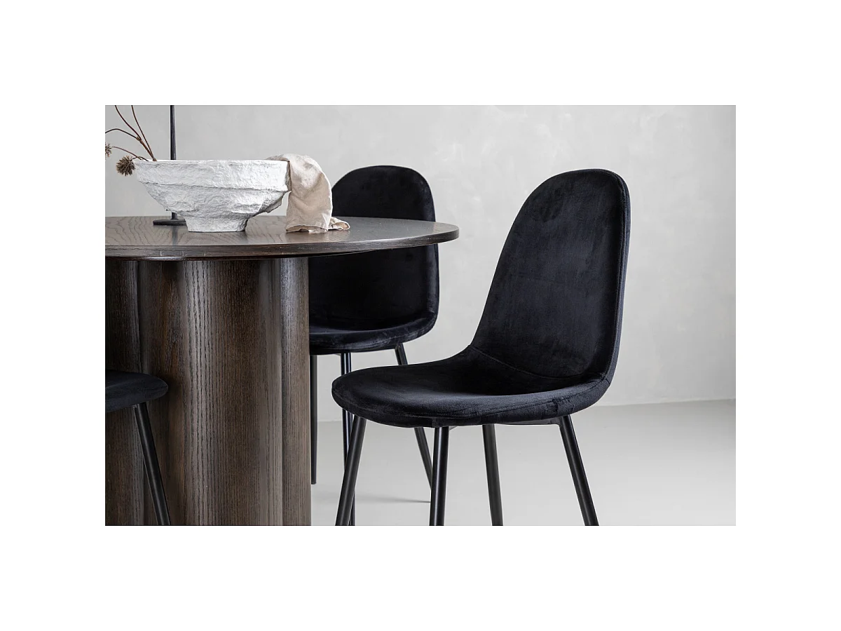 Ensemble Table à Manger & 4 Chaises en Velours "Olivia & Polar" 110cm Moka & Noir