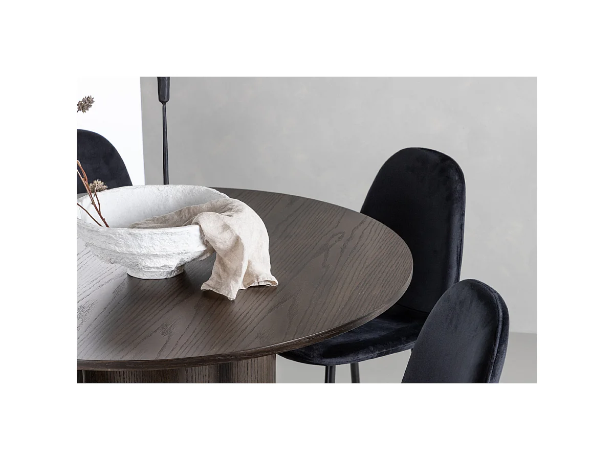 Ensemble Table à Manger & 4 Chaises en Velours "Olivia & Polar" 110cm Moka & Noir