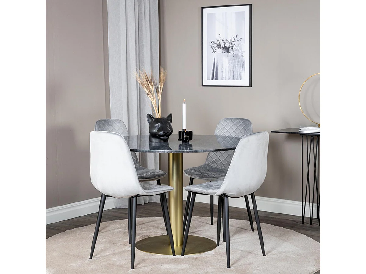 Ensemble Table à Manger & 4 Chaises Design "Estelle II & Polar I" 106cm Gris Foncé & Gris