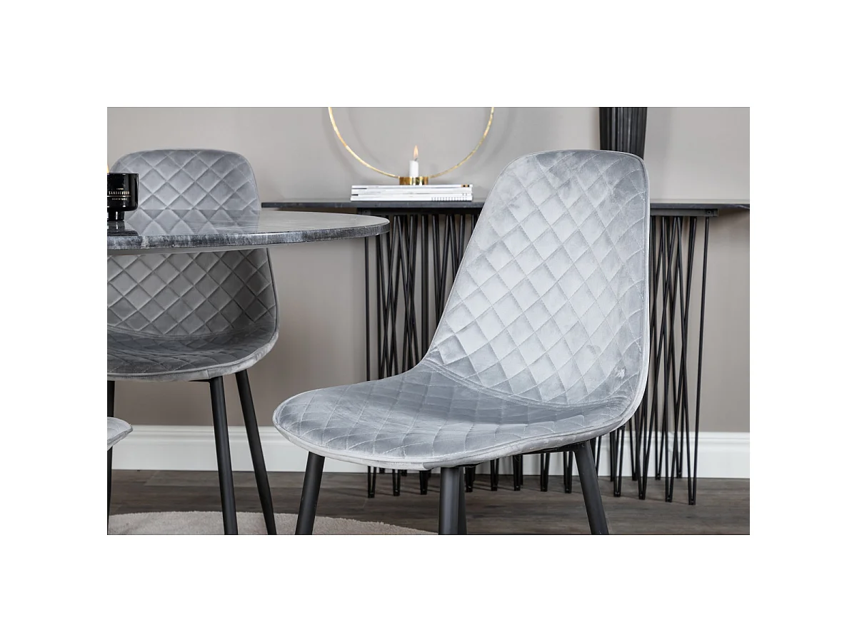 Ensemble Table à Manger & 4 Chaises Design "Estelle II & Polar I" 106cm Gris Foncé & Gris