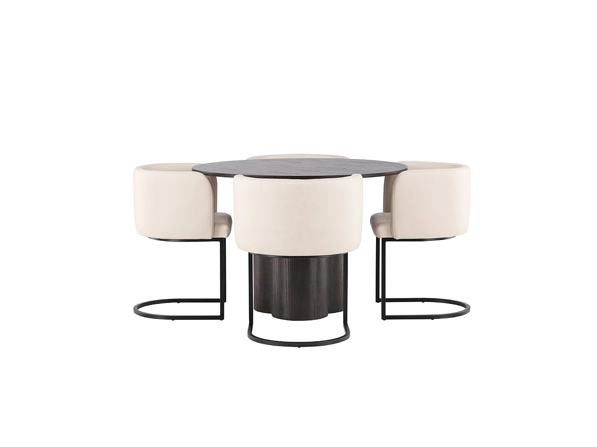 Ensemble Table à Manger & 4 Chaises "Olivia & Simrishamn" 110cm Moka & Beige