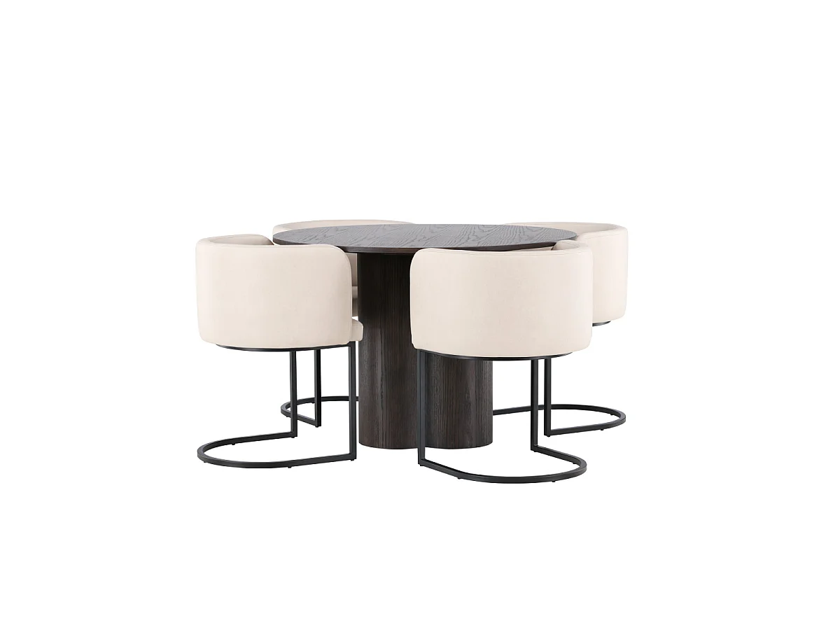 Ensemble Table à Manger & 4 Chaises "Olivia & Simrishamn" 110cm Moka & Beige