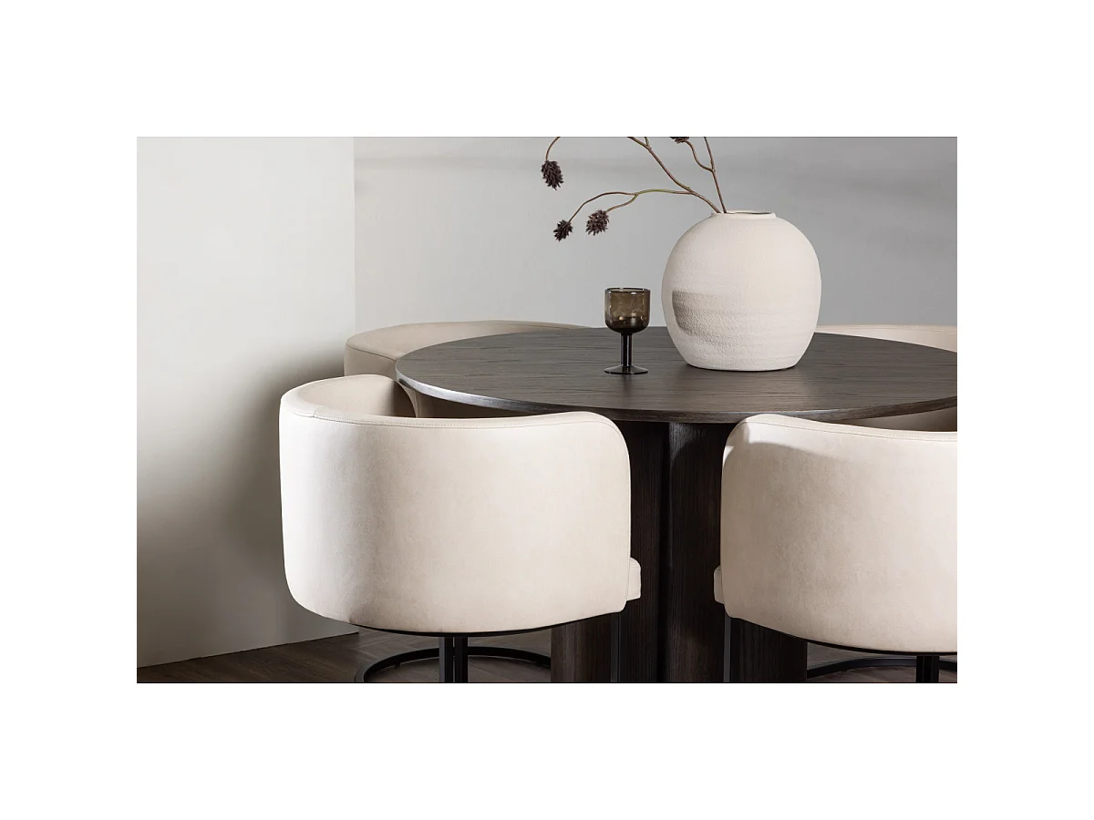 Ensemble Table à Manger & 4 Chaises "Olivia & Simrishamn" 110cm Moka & Beige