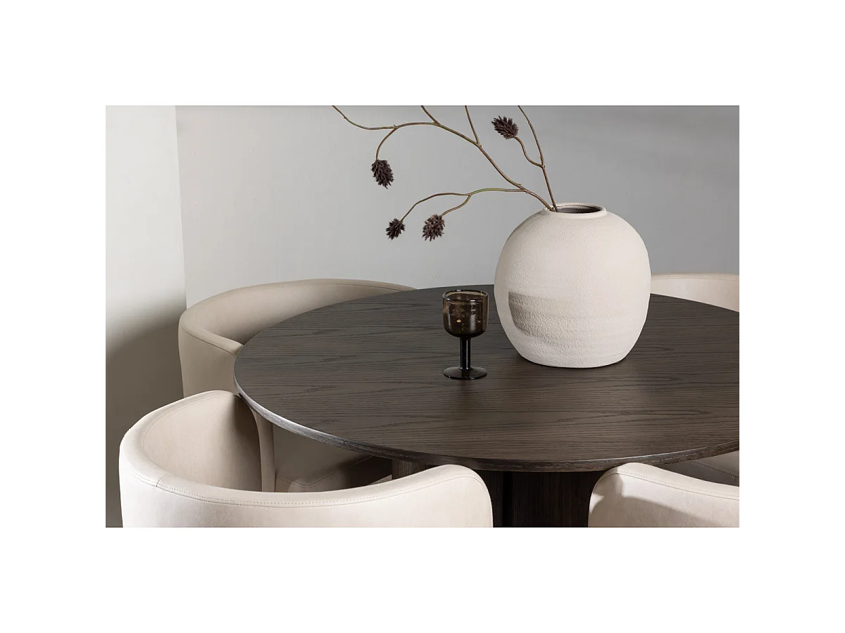 Ensemble Table à Manger & 4 Chaises "Olivia & Simrishamn" 110cm Moka & Beige
