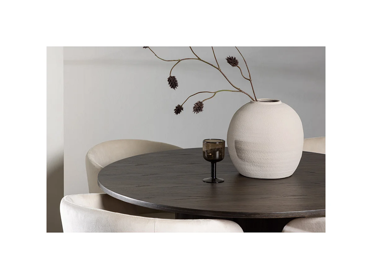 Ensemble Table à Manger & 4 Chaises en Velours "Olivia & Berit" 110cm Moka & Beige