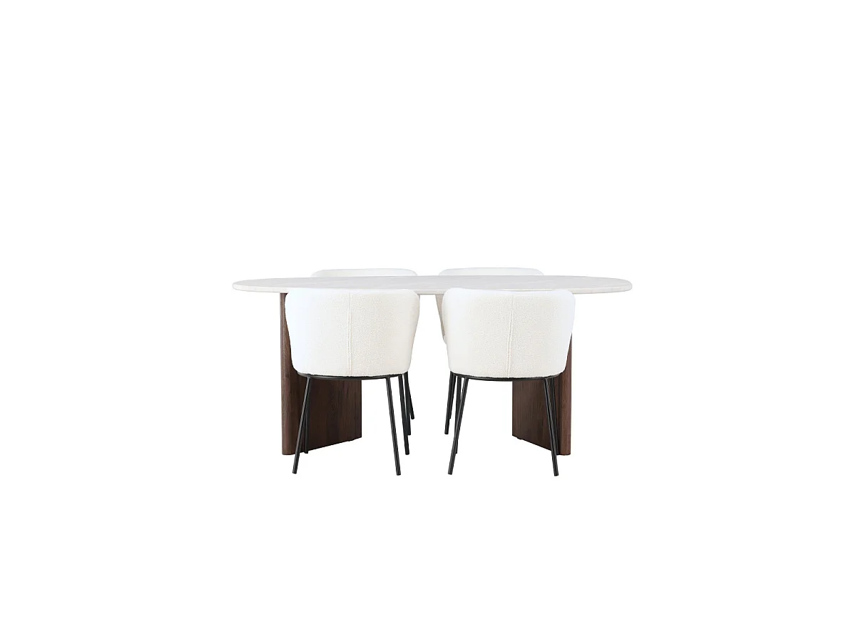 Ensemble Table à Manger & 4 Chaises "Gronvik & Edina" 180cm Gris Clair & Blanc
