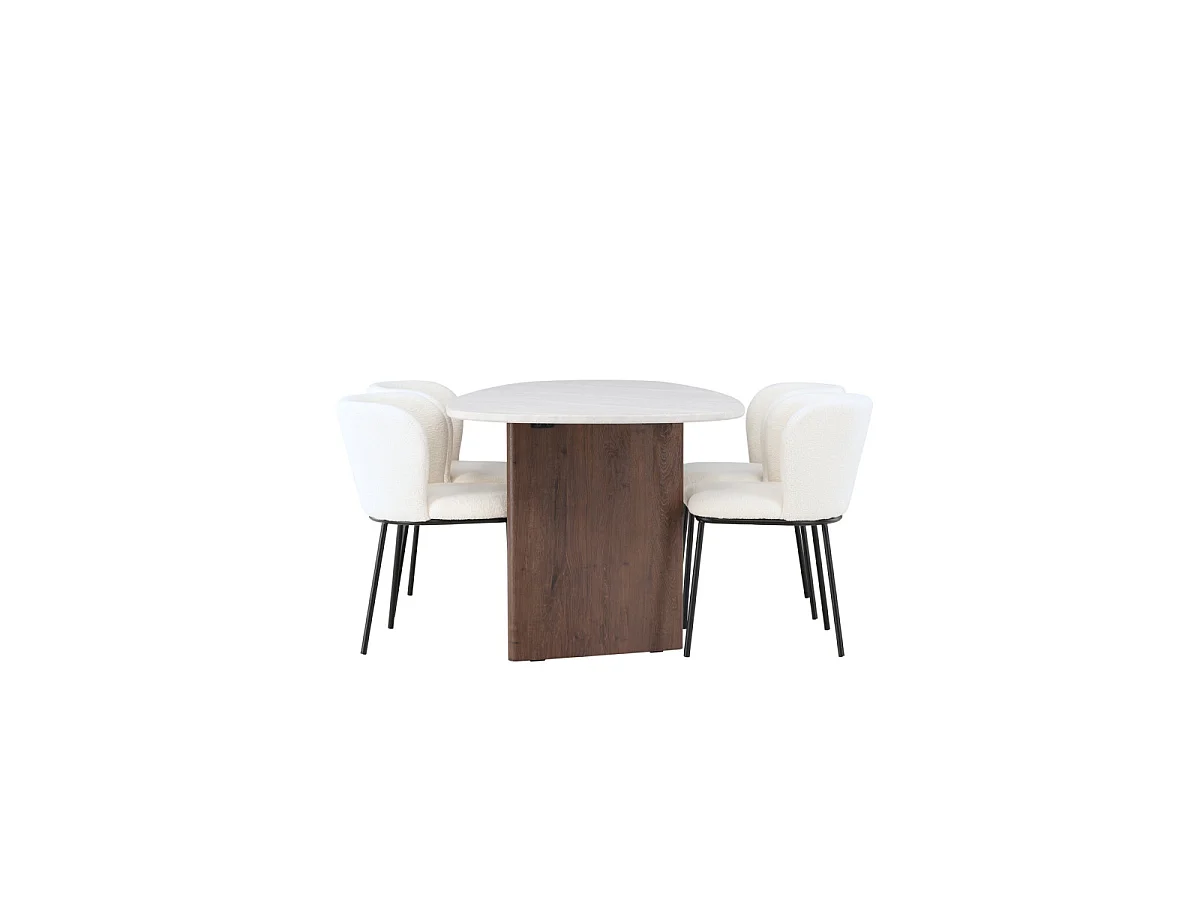 Ensemble Table à Manger & 4 Chaises "Gronvik & Edina" 180cm Gris Clair & Blanc