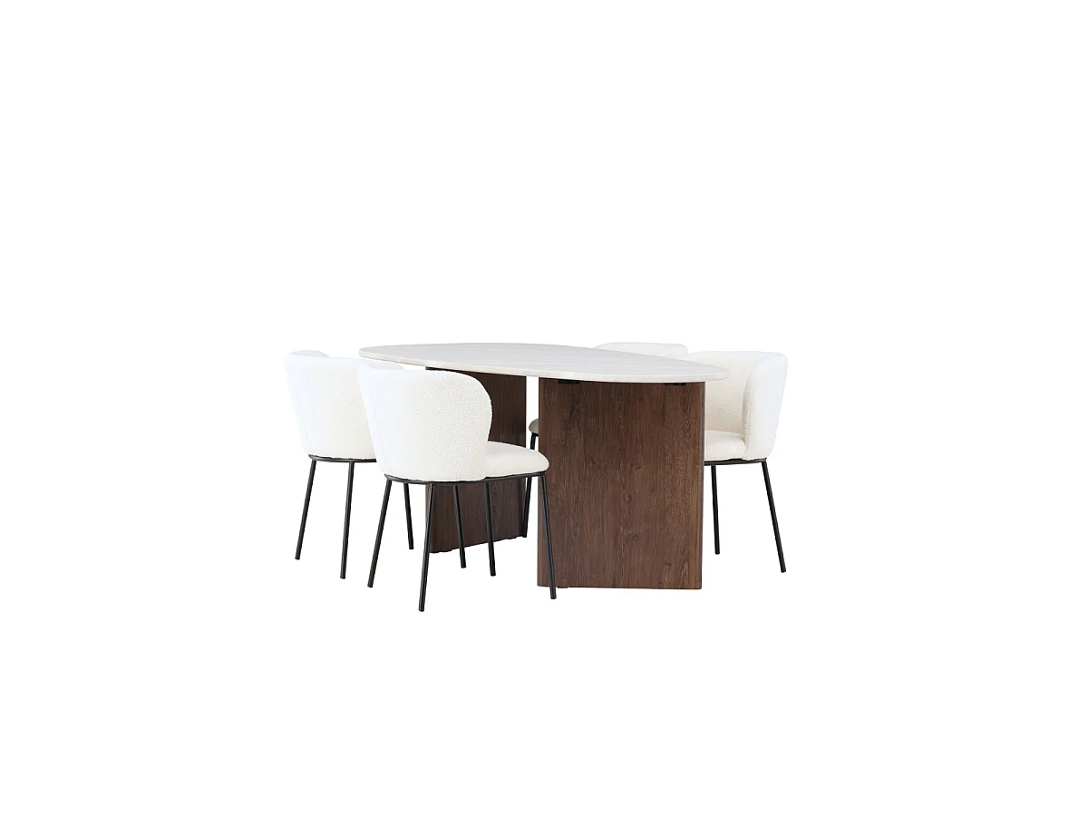 Ensemble Table à Manger & 4 Chaises "Gronvik & Edina" 180cm Gris Clair & Blanc