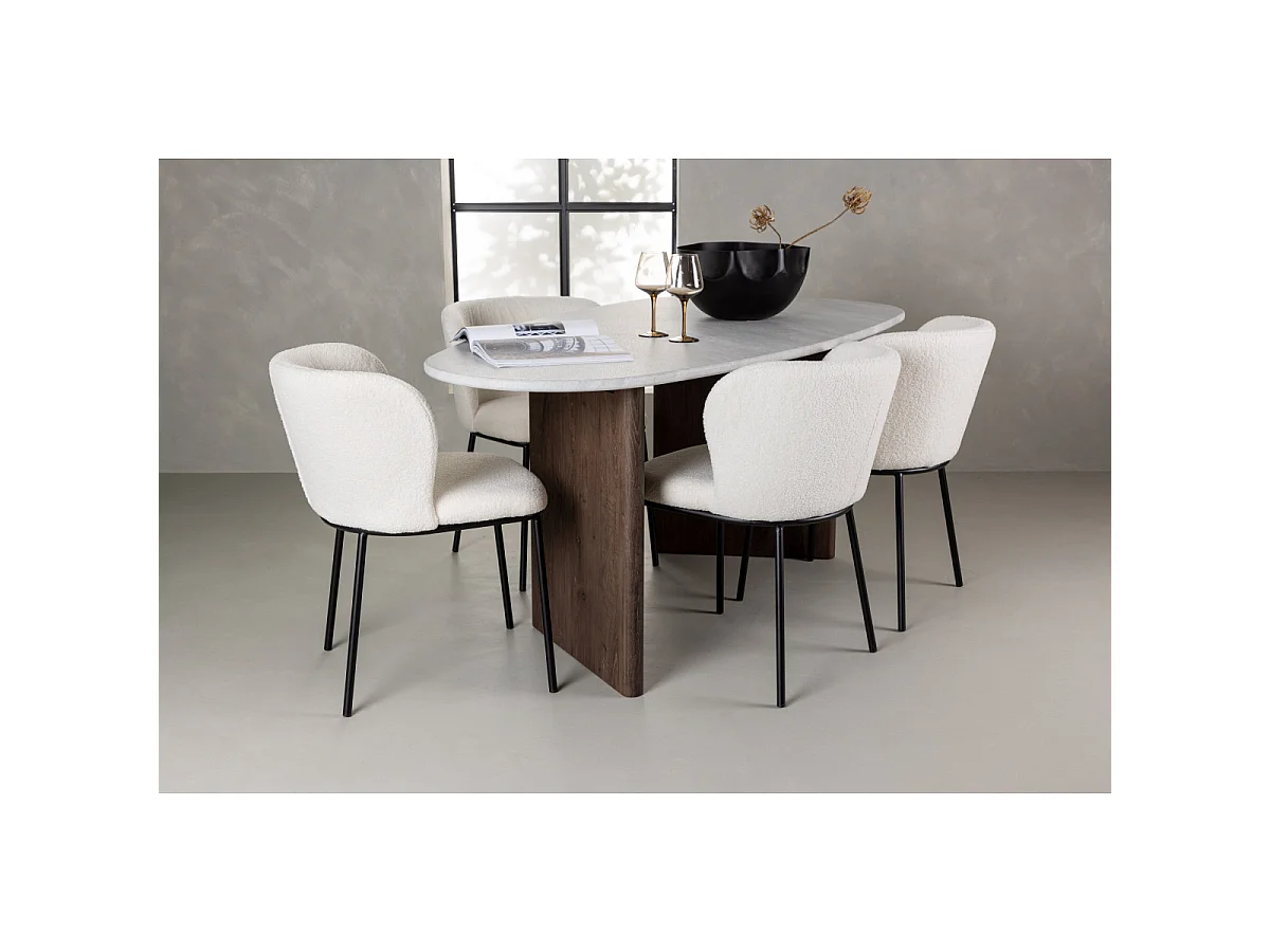 Ensemble Table à Manger & 4 Chaises "Gronvik & Edina" 180cm Gris Clair & Blanc