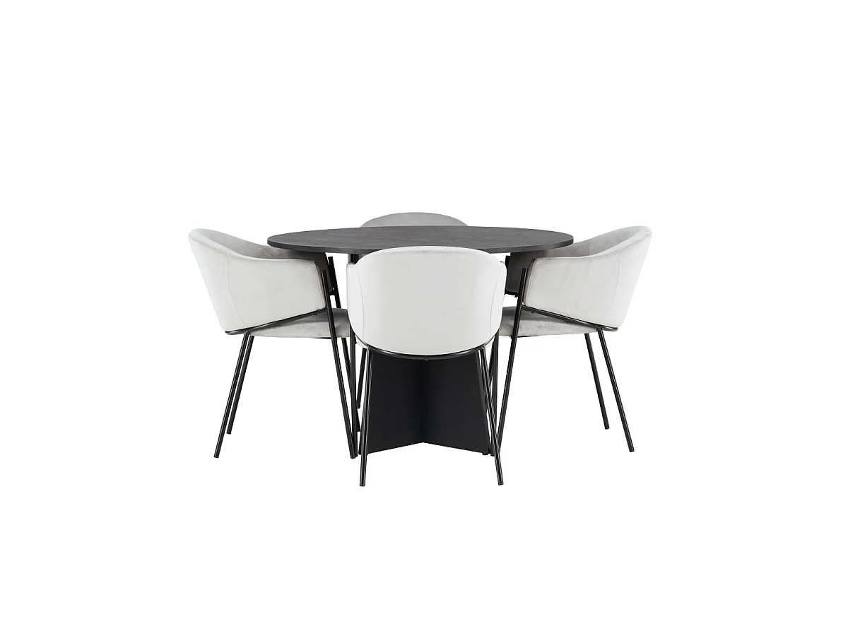 Ensemble Table à Manger & 4 Chaises "Bootcut & Evelina" 110cm Noir & Gris