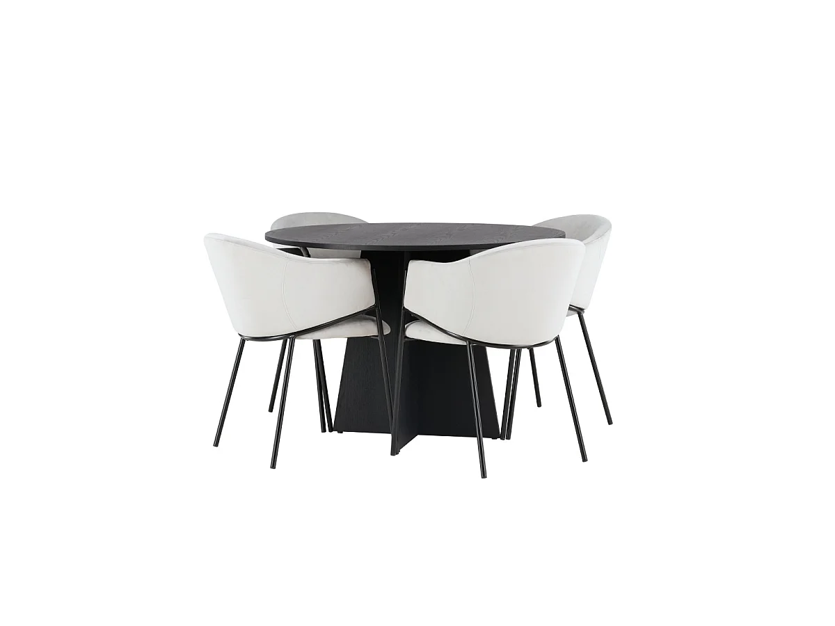 Ensemble Table à Manger & 4 Chaises "Bootcut & Evelina" 110cm Noir & Gris